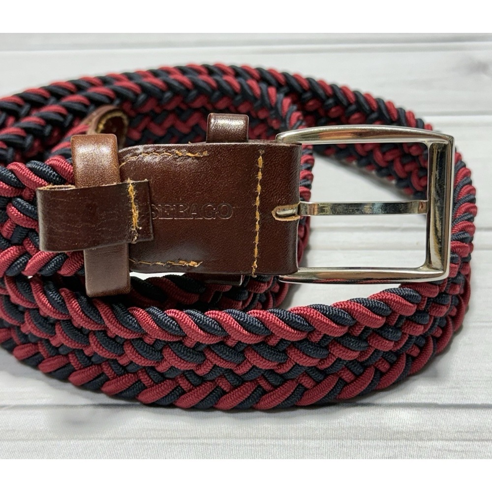 Sebago Belt Mens 44 Red Blue Braided Woven Preppy Boating Leather USA Patriotic